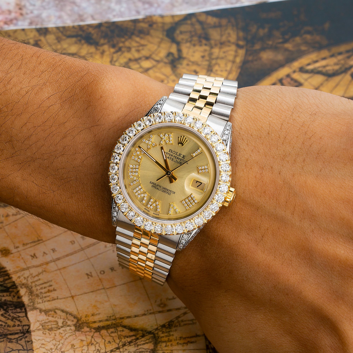 ROLEX DATEJUST 1601 36MM CHAMPAGNE DIAMOND DIAL WITH TWO TONE BRACELET