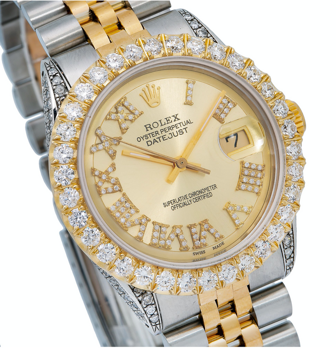 ROLEX DATEJUST 1601 36MM CHAMPAGNE DIAMOND DIAL WITH TWO TONE BRACELET