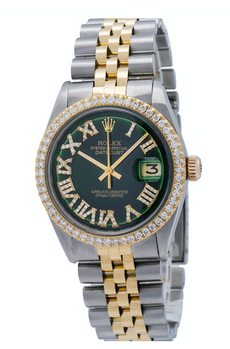 ROLEX DATEJUST 1601 36MM GREEN DIAMOND DIAL WITH TWO TONE BRACELET