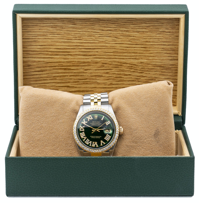 ROLEX DATEJUST 1601 36MM GREEN DIAMOND DIAL WITH TWO TONE BRACELET