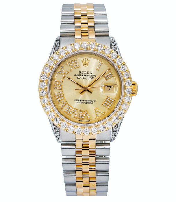 ROLEX DATEJUST 1601 36MM CHAMPAGNE DIAMOND DIAL WITH TWO TONE BRACELET