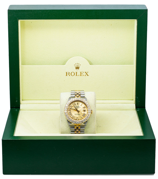 ROLEX DATEJUST 1601 36MM CHAMPAGNE DIAMOND DIAL WITH TWO TONE BRACELET